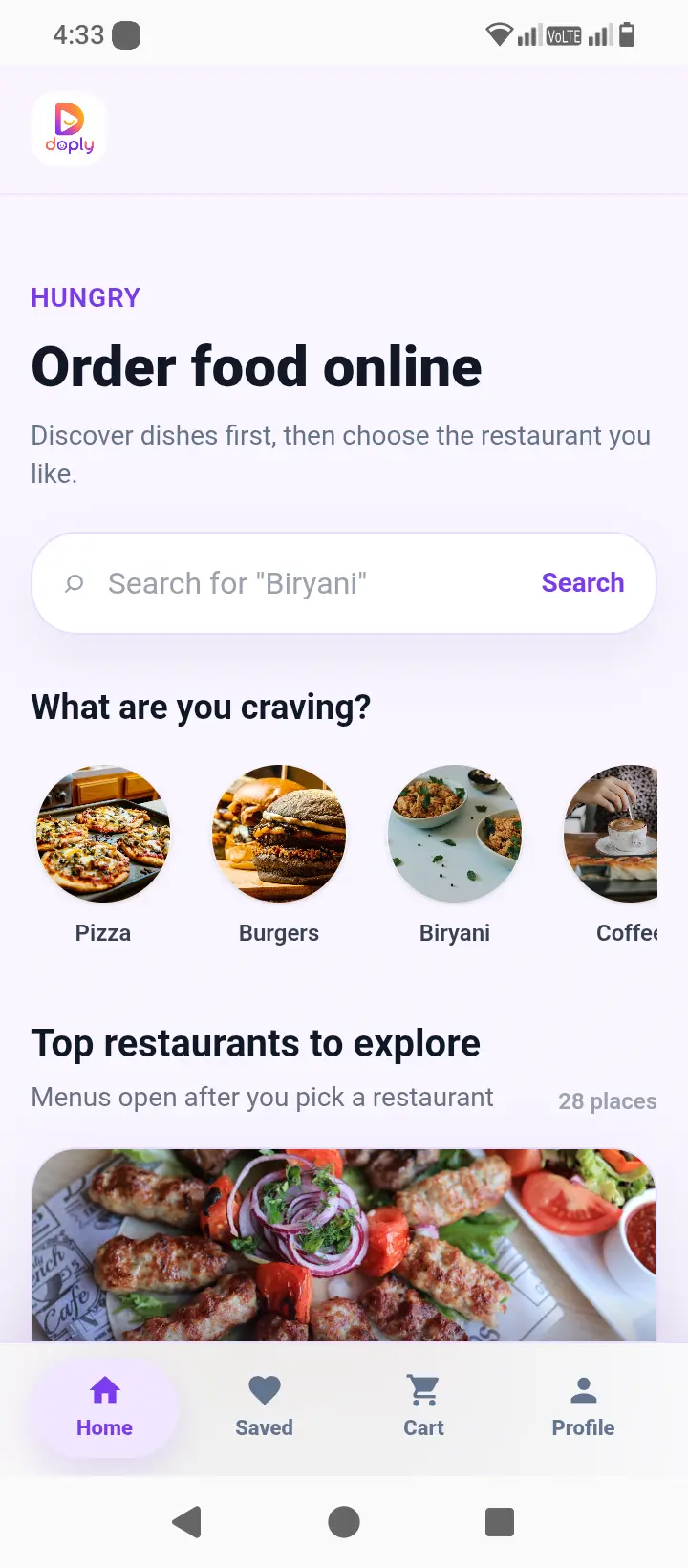 Doply food discovery screen