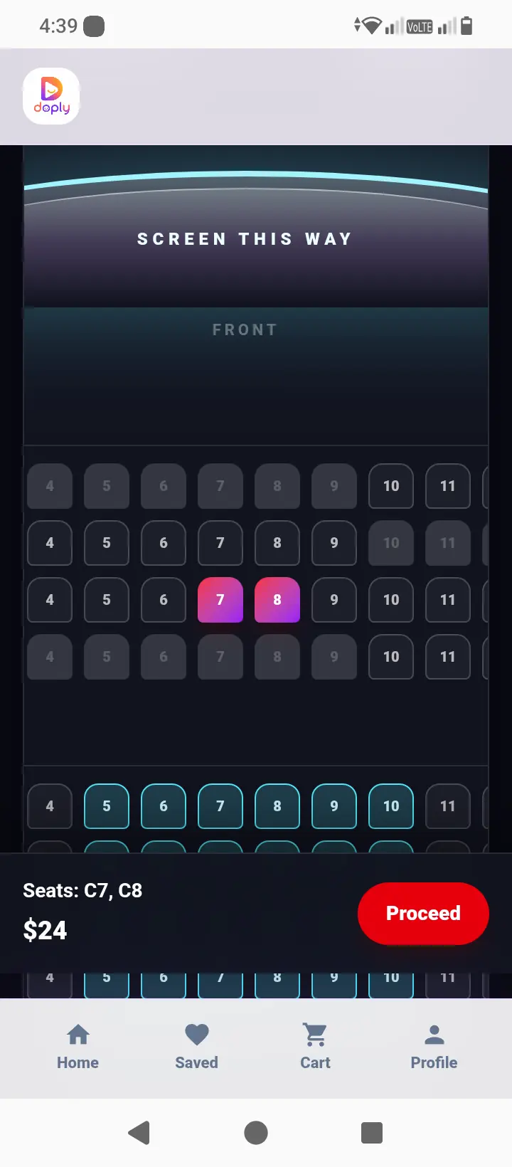 Cinema seat selection screen