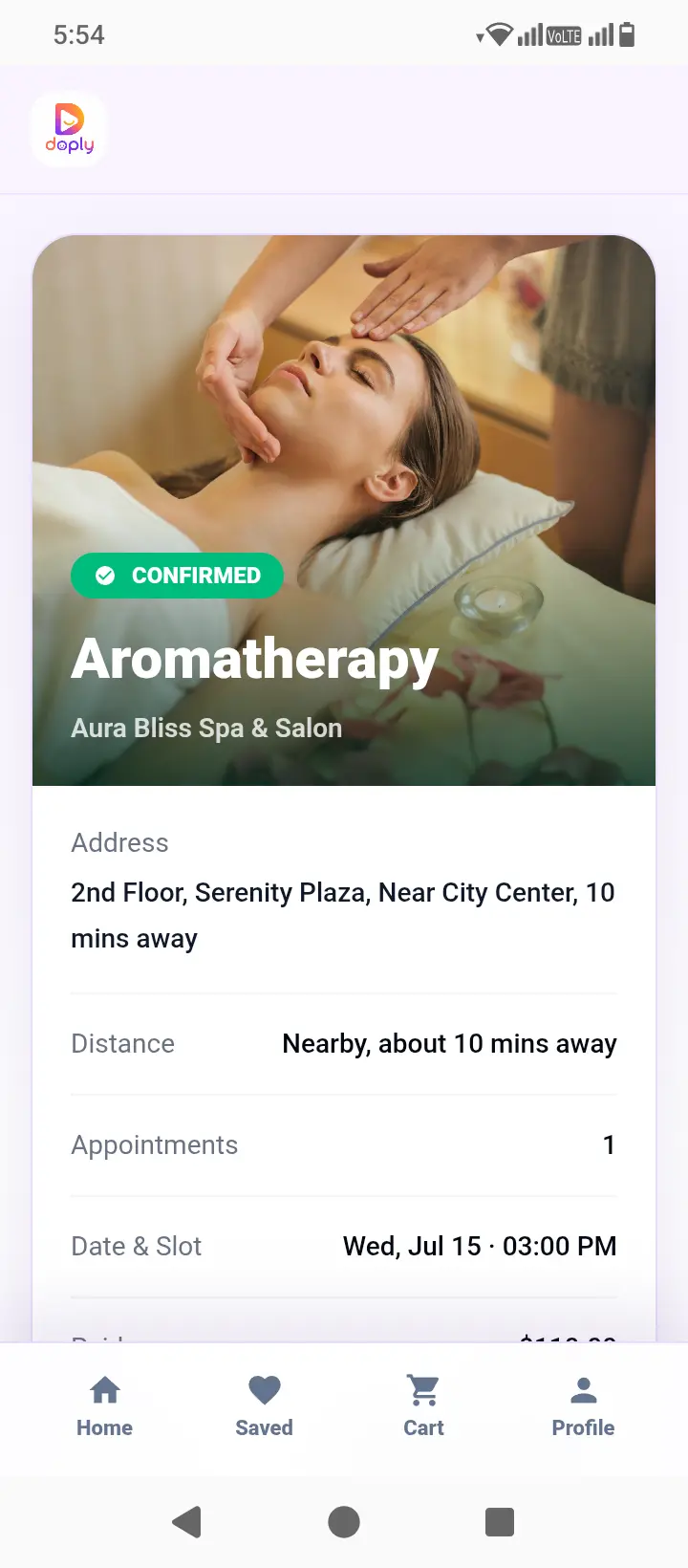 Confirmed aromatherapy appointment